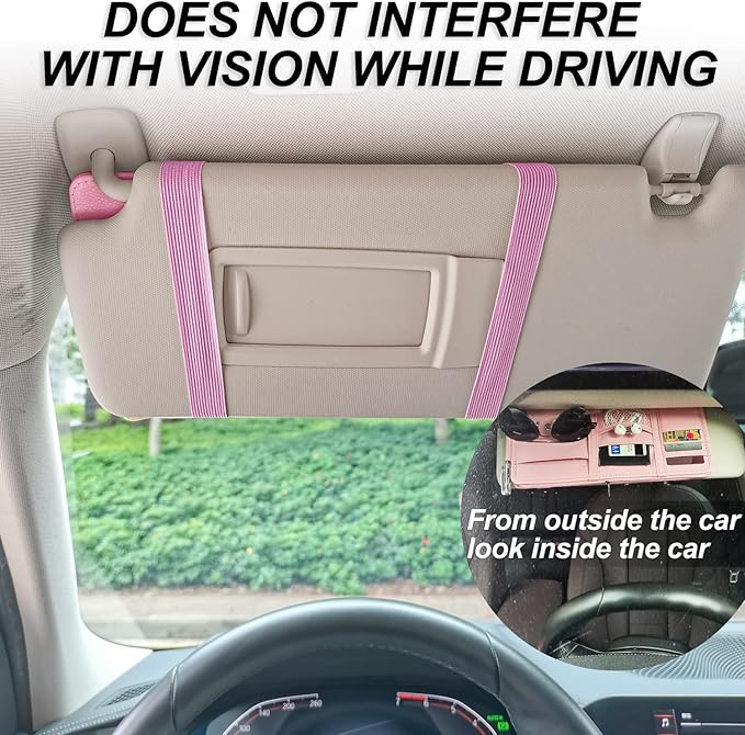 Keedolla Car Sun Visor Organizer, Truck Visor Organizer Car Sun Storage Pocket Pouch Case Bag for Sunglasses, Cards, Pens and Document - Pink