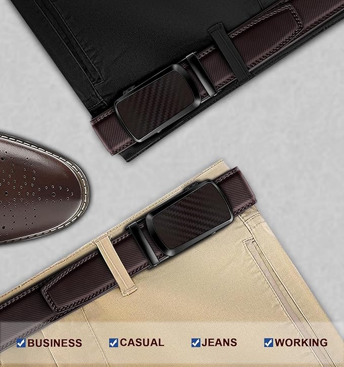 KEMISANT Belt Men, Sliding Ratchet Belt Genuine Leather For Gift Mens Dress Pants Oxfords,Size Adjustable