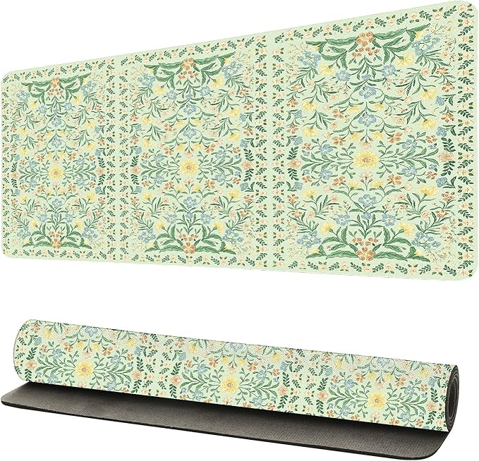 Vintage Botanical Print Desk Mat, Classic PU Leather Desk Pad for Women - Large Non-Slip Office Mat for an Elegant Gaming & Home Workspace(27.56 * 13.78in)