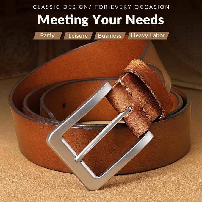 Men's Leather Belt Full Grain Leather Belts for Men Handmade Real Solid Top-Grain Leather Heavy-Duty Work Belt Gifts