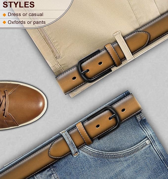 KEMISANT Men Belt-Genuine Leather Belt for Men Dress Casual Golf Jeans 1 3/8"