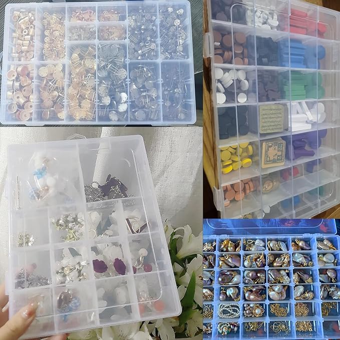Xiaoyztan Clear Plastic Organizer, 18 Fixed Grids, Jewelry Box Bead Storage Container for Small Parts, Fishing Tackle, DIY Crafts, and Earrings, Overall 8 x 4.7 x 1.3 Inch, 2Pcs