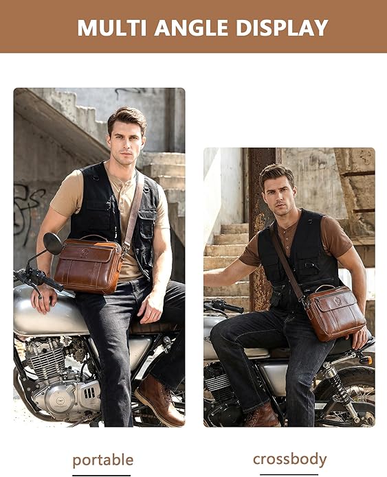 Men's Leather Crossbody Bag - Casual Messenger Shoulder Bag for Commuting, Large Capacity Laptop Briefcase with Multi-Pockets for Office