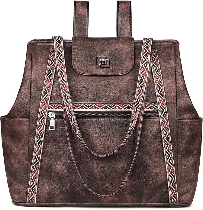 FADEON Large Laptop Tote Bag for Women Designer Leather Laptop Bag Fashion Travel Backpack Purse Shoulder Handbag