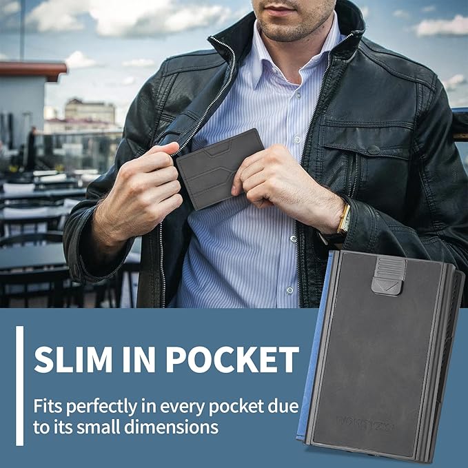 Mens slim Wallet,with RFID Shielding, Holds 9 Cards Easily, metal wallet, card wallet for Men, Minimalist Wallet For Men, Made of aluminum and Pu Synthetic Leather, Includes Cash clip (Black)