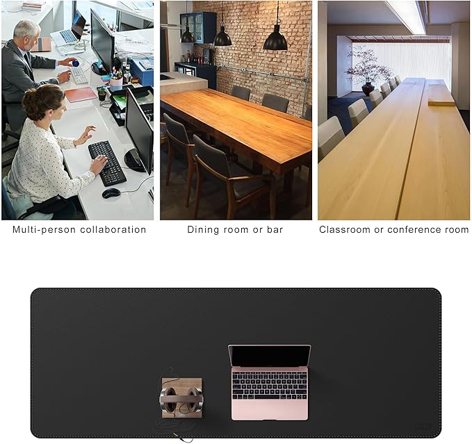 Cacoy 74.8'' x 27.5'' Leather Desk Mat, PU Leather Desk Pad Blotter Protector, Large Computer Mouse Pad, Waterproof Writing Mat, Desktop Matt for Desktop, Office Table Cover Pad (Black)