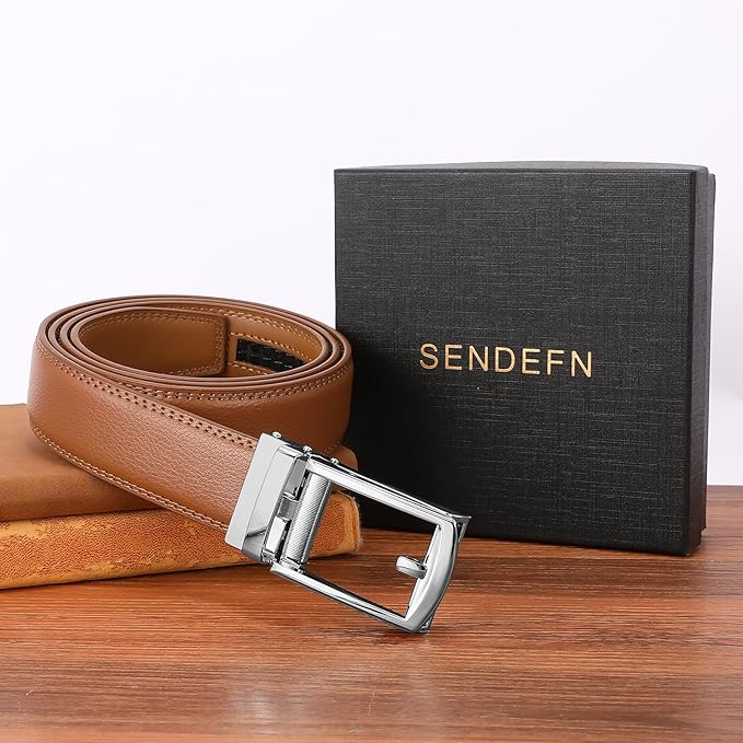 SENDEFN Men's Leather Dress Casual Belt 1 3/8" Automatic Adjustable Click Buckle Belts with Gift Box