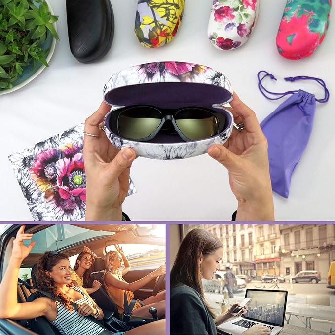 MyEyeglassCase® Large Hard Sunglasses Case | fits Large curved Sunglasses, with microfiber bag and cleaning cloth