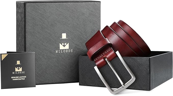 MILORDE Men's Genuine Leather Dress Belt, Handmade, 100% Cow Leather, Fashion & Classic Designs for Work Business and Casual