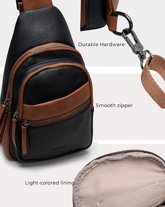 Alldaily Large Sling Bag for Women Crossbody Purse Leather Fashionable Trendy Chest Bag for Travel, Fanny Pack (Brown&Black)