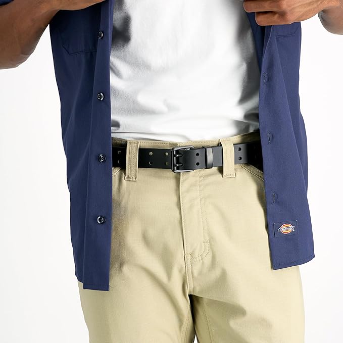 Dickies Men's Double Prong Leather Work Belt – Fully Adjustable, Regular & Big and Tall Sizes