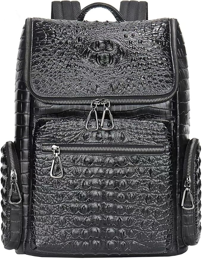 boshiho Real Leather Laptop Backpack Fashion Travel Bag Daypack for Men (L - Metal Zipper Pull)