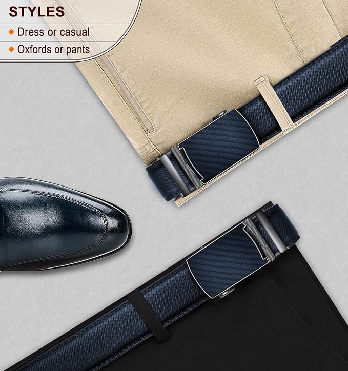 KEMISANT Belt Men, Sliding Ratchet Belt Genuine Leather For Gift Mens Dress Pants Oxfords,Size Adjustable