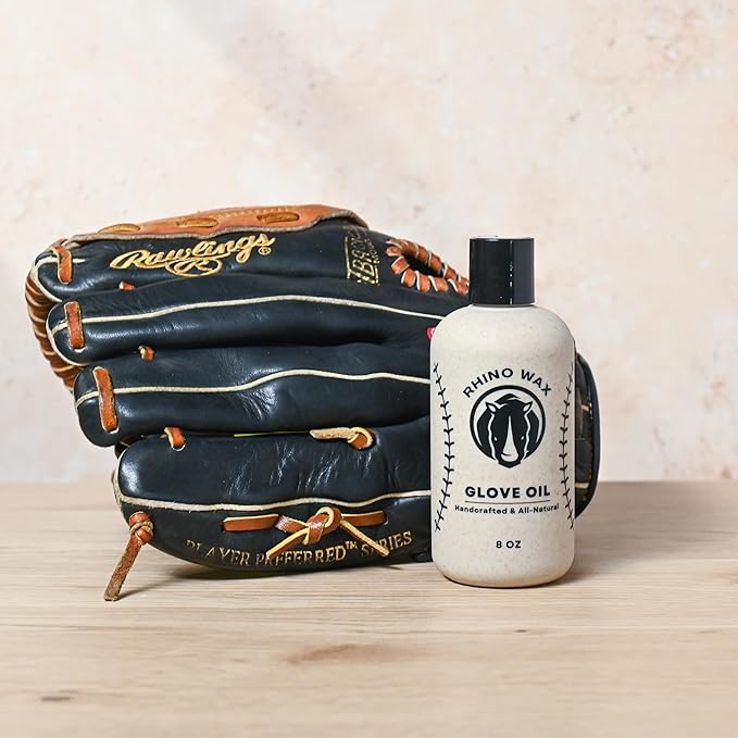 Rhino Wax - Baseball Glove Oil 8 oz (Not Made in China) - Softens & Hydrates Leather Fibers - Improves Ball Gloves Flexibility - Break in Mitts Fast - Natural Ingredients - Proudly Made in the USA