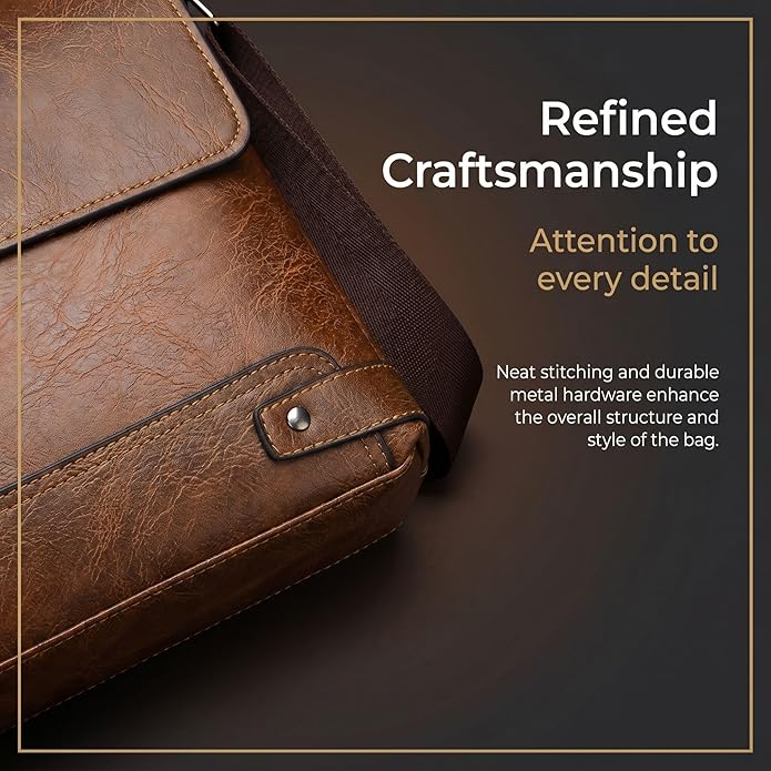 Vintage PU Leather Mens Messenger Bag - Slim Crossbody Shoulder Bag for Work, Travel & Daily Commute Casual Tablet Satchel