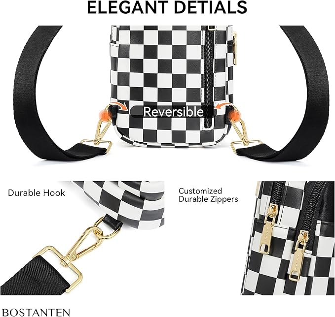BOSTANTEN Sling Bag Quilted Crossbody Bags for Women Cross Body Purse Leather Fanny Pack with Adjustable Guitar Strap