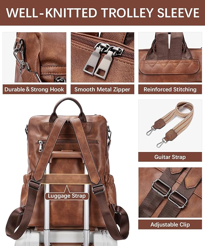 BOSTANTEN PU Leather Laptop Backpack for Women Designer Travel Backpack with Laptop Compartment Ladies Computer Shoulder Bags