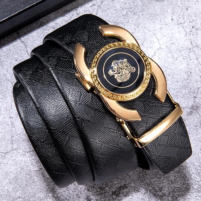 Dubulle Designer Ratchet Belt for Men Leather Fashion Adjustable Automatic Buckle Sliding Removable Dress Casual