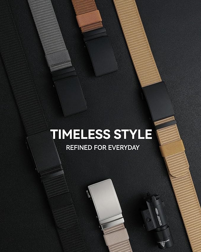 CHAOREN Nylon Ratchet Belts for Men - Adjustable Casual Work Belt with Slide Buckle - Trim to Fit