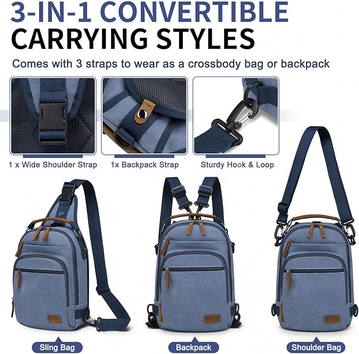 Canvas Sling Bag for Men, Waxed Canvas Crossbody Bag, Retro Vintage Chest Bag Spacious for Outdoor College Work
