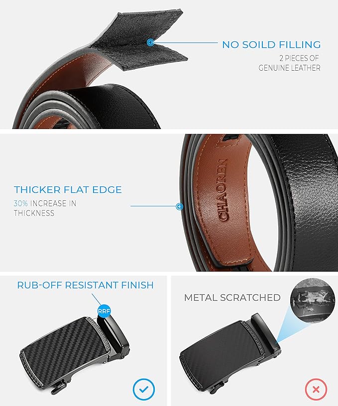 CHAOREN Mens Belt Leather Ratchet Belt 2 Pack - Customizable Fit, Effortless Style (35mm)