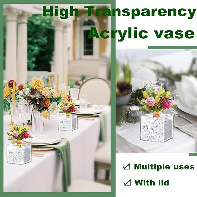 Acrylic Box Clear Display Boxes with Lids 4.73x4.73x4.73Inch Plastic Square Containers, Decorative Boxes Large Acrylic Storage Boxes for Collectibles,Wedding, Valentine's Day Party, Treats, Jewelry