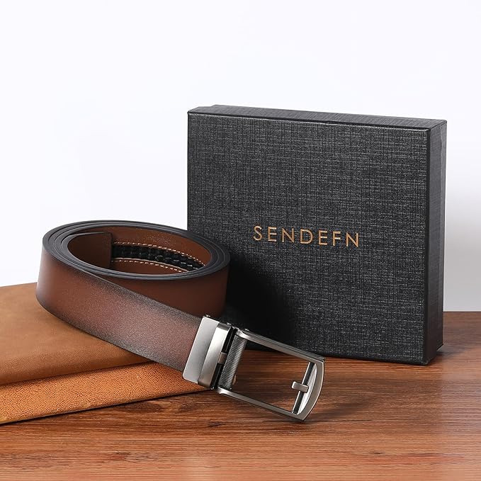 SENDEFN Men's Leather Dress Casual Belt 1 3/8" Automatic Adjustable Click Buckle Belts with Gift Box