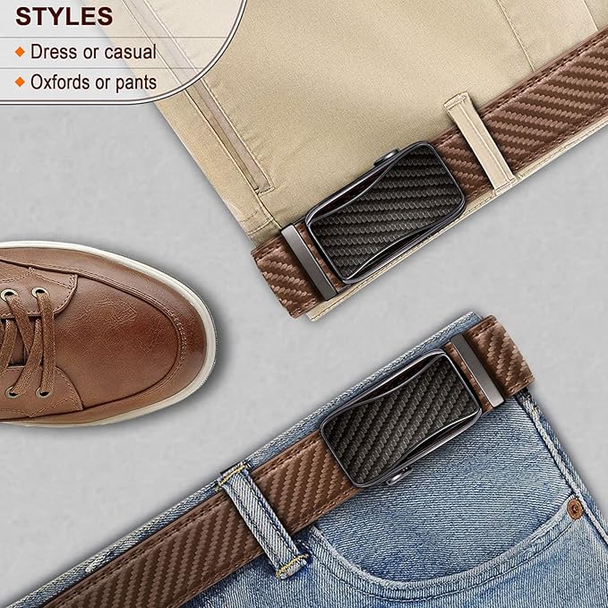 BULLIANT Mens Ratchet Belt,Leather Adjustable Slide Belt For Gift Mens Dress Casual 1 3/8",Size Adjustable