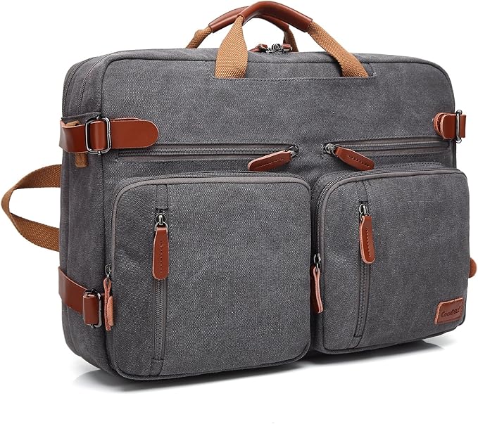 CoolBELL Convertible Backpack Messenger Shoulder bag Laptop Case Handbag Business Briefcase Multi-functional Travel Rucksack Fits 15.6 Inch Laptop For Men/Women (Cancas Dark Grey)