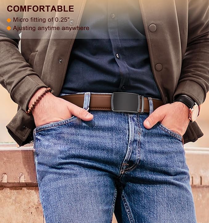 BULLIANT Men Belts 2 Pack,Ratchet Sliding Belt Adjustable For Gift Mens Dress Casual 1 3/8",Cut for Fit