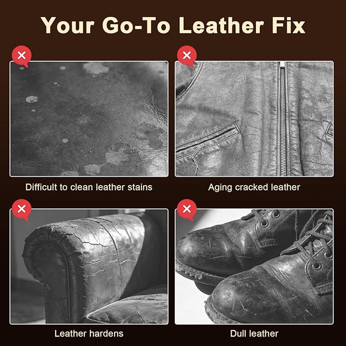Leather Care Kit - Leather Polish, Cleaning & Conditioning Kit with 100g Saddle Soap & 100g Leather Oil, 2 Horsehair Brushes, Cloth, Sponge - Leather Boot Care Kit Gift for Men & Women