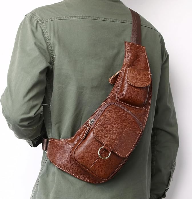 KPYWZER Vintage Leather Sling Bag Backpack for Men Crossbody Shoulder Chest DayPack Backpacks