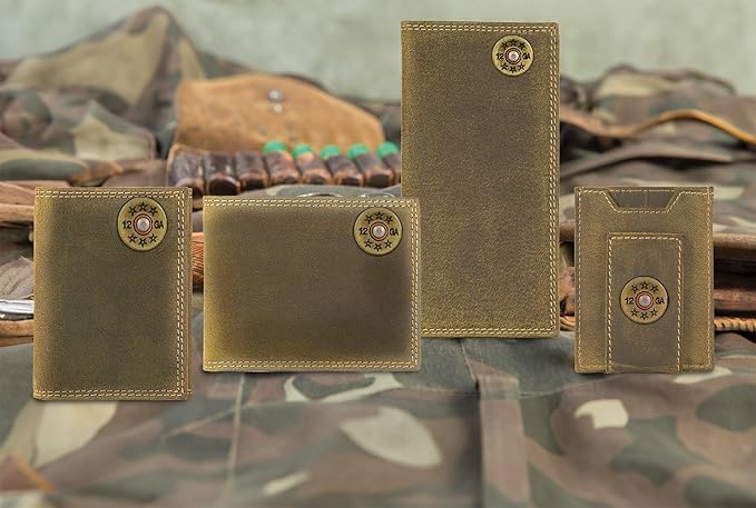 ZEP-PRO Shotshell Vintage Tan Leather Magnetic Front Pocket Wallet, Slim Stylish for Men
