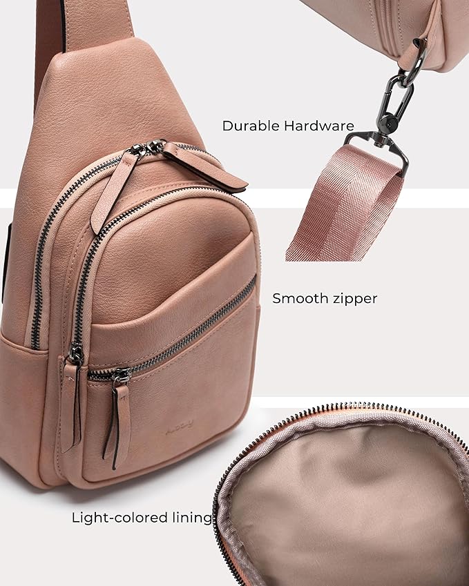 Alldaily Large Sling Bag for Women Crossbody Purse Leather Fashionable Trendy Chest Bag for Travel, Fanny Pack (Dusty Rose)