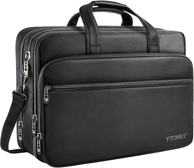 Ytonet Laptop Briefcases for Men, 17 Inch Expandable Briefcase Computer Bags for Laptop for Men, Water Resistant Multi Compartments Men's Work Bag with Luggage Strap for Bussiness Travel, Black