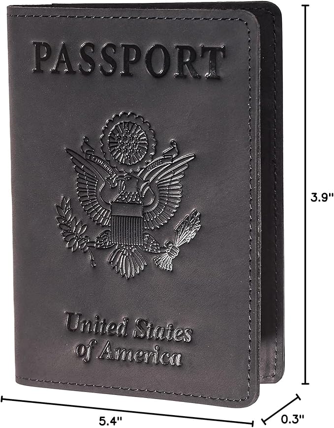 Genuine Leather Passport and Vaccine Card Holder Combo, RFID Blocking, Black, Unisex