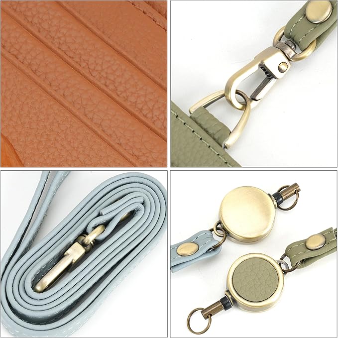 Wason Badge Holder Card Wallet Real Leather with Zipper, Detachable Neck Lanyard, Hand Strap, Retractable Badge Reel, Multi Purpose Case for ID Permit Badge Coin Key Driver's License (Brown)