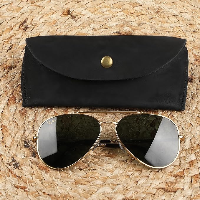 Leather Sunglasses Case Genuine Eyeglass Holder Reading Glasses Protector Vintage Eyewear Storage for Men and Women