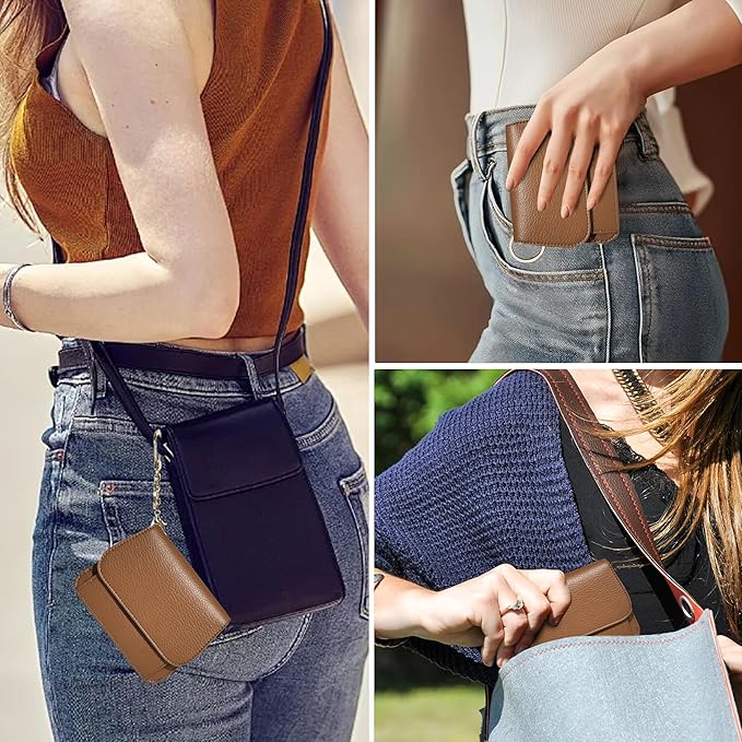 Women Small Wallet RFID Blocking Slim Wallet with Coin Pocket Tri-Fold Credit Card Holder with ID Window and Keychain(Camel)