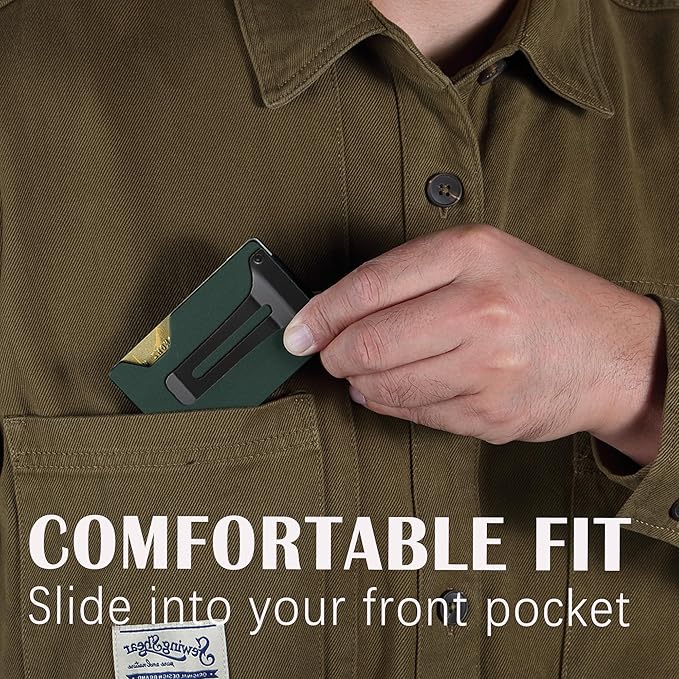 Minimalist Slim Wallet for Men,RFID Blocking Metal Wallet,Aluminum Credit Card Holder & Money Clip 12-15 Cards,Slim Rfid Front Pocket Mens Wallet.Matte Green