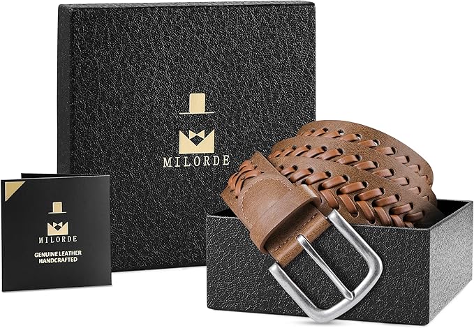 MILORDE Leather Braided Belts for Men, Handmade, Causal Woven Leather Jeans daily wear