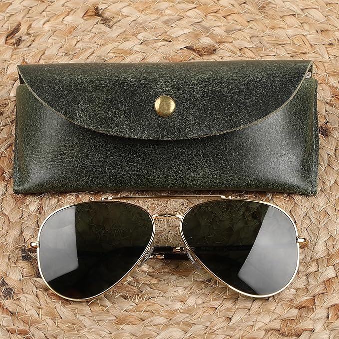Leather Sunglasses Case Genuine Eyeglass Holder Reading Glasses Protector Vintage Eyewear Storage for Men and Women