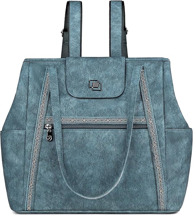 FADEON Large Laptop Tote Bag for Women Designer Leather Laptop Bag Fashion Travel Backpack Purse Shoulder Handbag