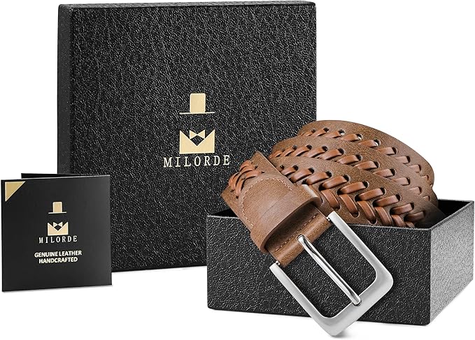 MILORDE Leather Braided Belts for Men, Handmade, Causal Woven Leather Jeans daily wear