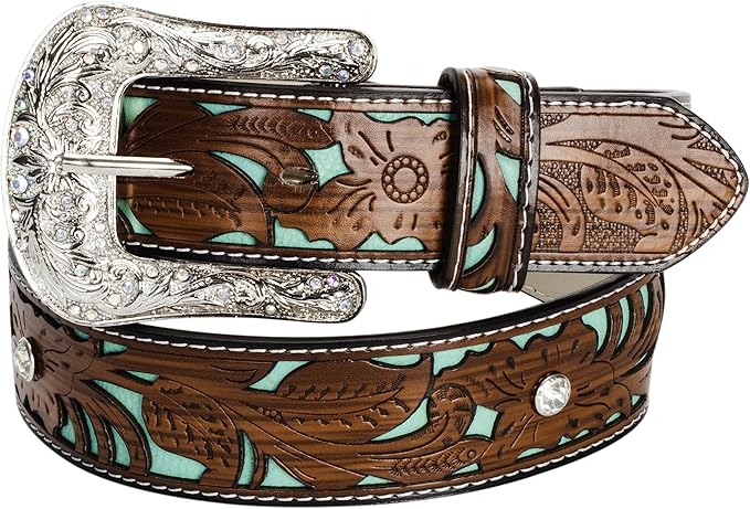 INOGIH Adjustable-Vintage-Western-Cowboy-Belt Women Men - Cowboy-Style Engraved-Buckle Belt for Jeans Pants Dresses