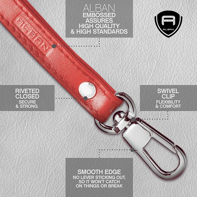 Alban Leather Wrist Strap for Wallet, Clutch, Keys, Wristlet Purse, Keychain for Women and Men