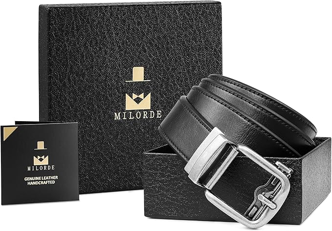 MILORDE Men's Leather Ratchet Belt - 35mm - Customizable Fit
