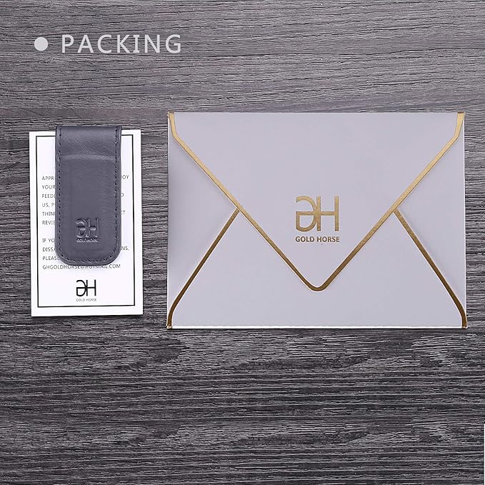 GH GOLD HORSE Slim Magnetic Money Clip Genuine Leather Business Card Holder for Men (Grey)