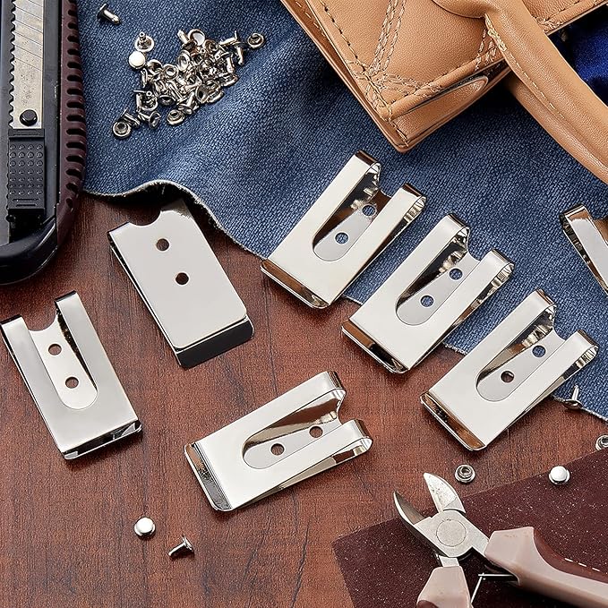 Frienda 10 Pcs Metal Belt Clip Buckle Spring Hook Belt Clip with 10 Pairs Rivets for Bag Leather DIY(Silver)