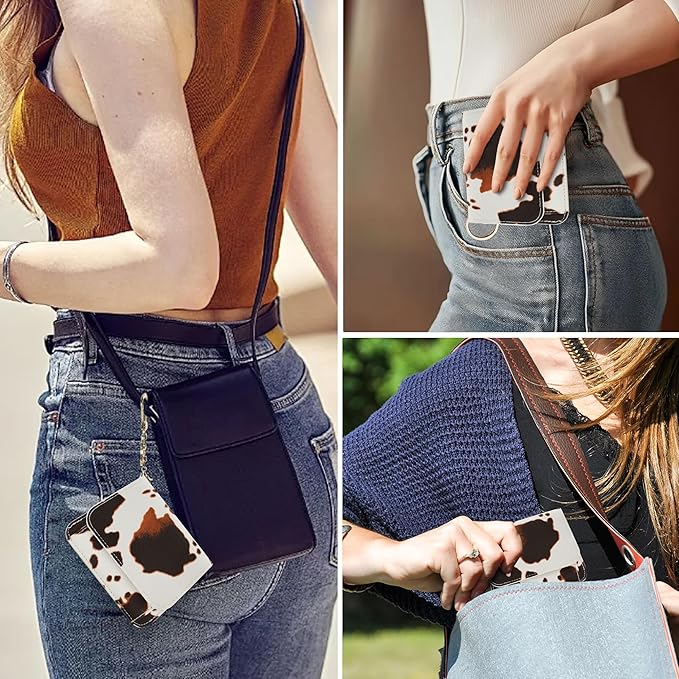 Women Small Wallet RFID Blocking Slim Wallet with Coin Pocket Tri-Fold Credit Card Holder with ID Window and Keychain (Cow)
